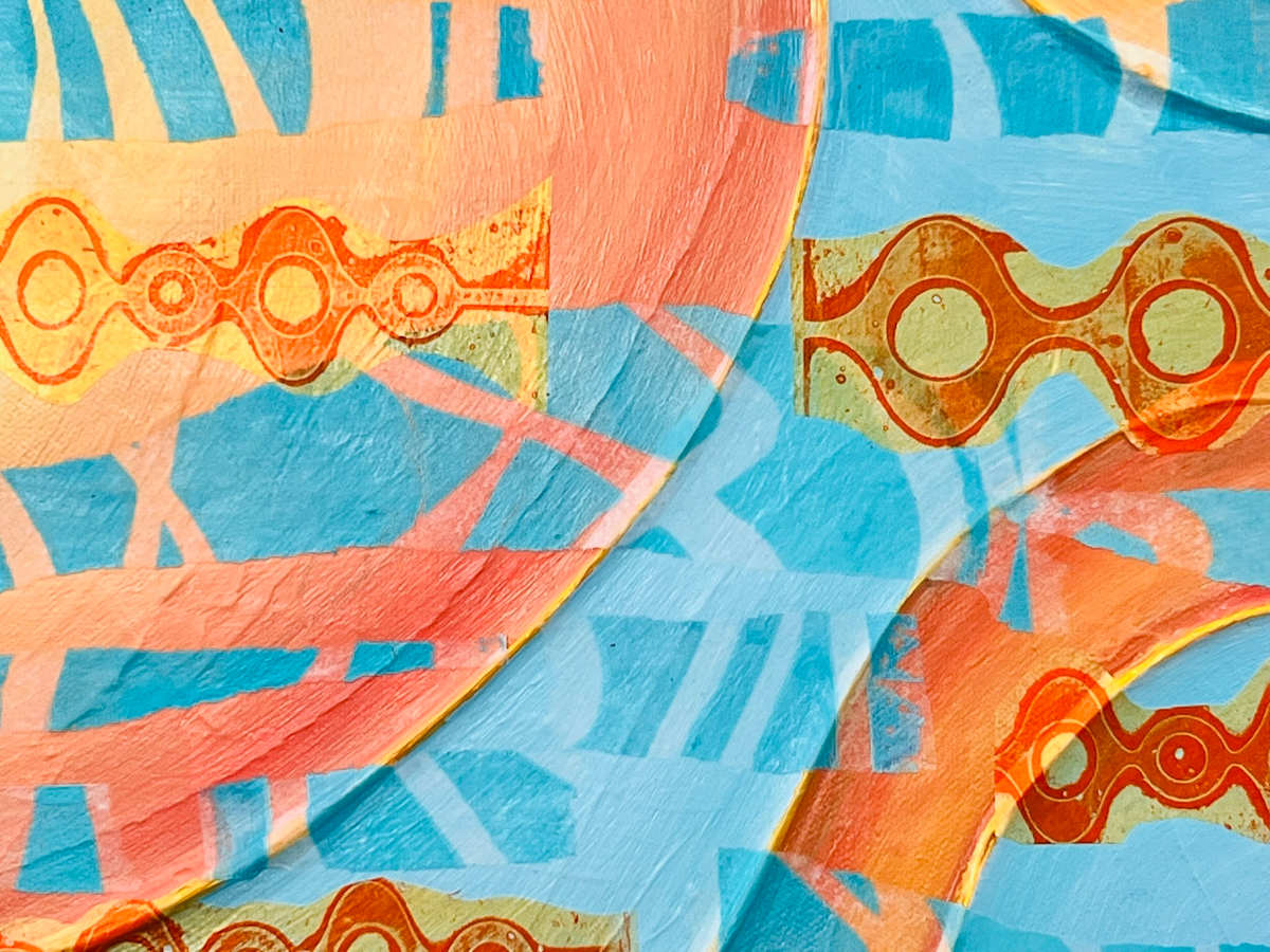 Diving Into the Deep by Connie Sloma Artist  Image: Experience the nostalgia of the 50's with a modern twist! Dive into the vibrant colors and dynamic shapes of our splashy surf modern piece. Transform any space into a work of art that will transport you to another era.