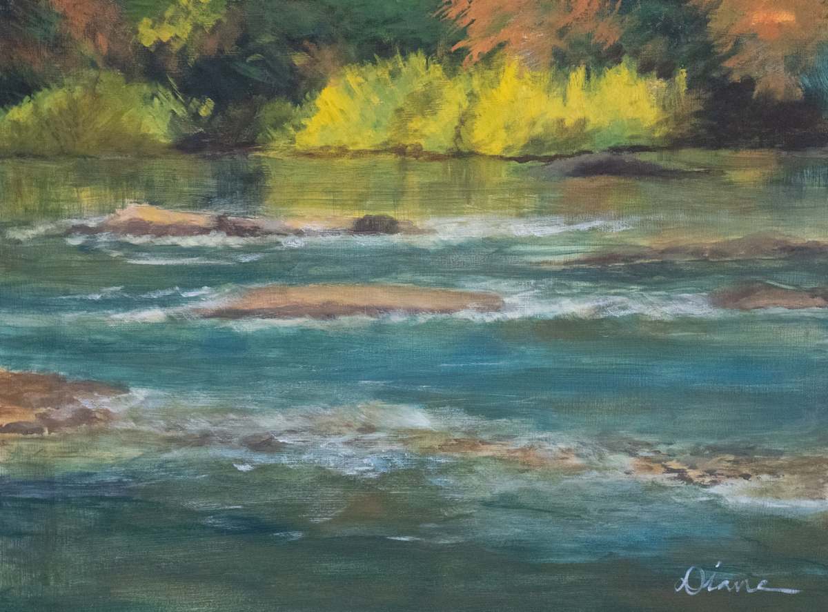 New River Reflections by Diane Gore  Image: Inspired by plein air of the New River, Ashe County, NC in September