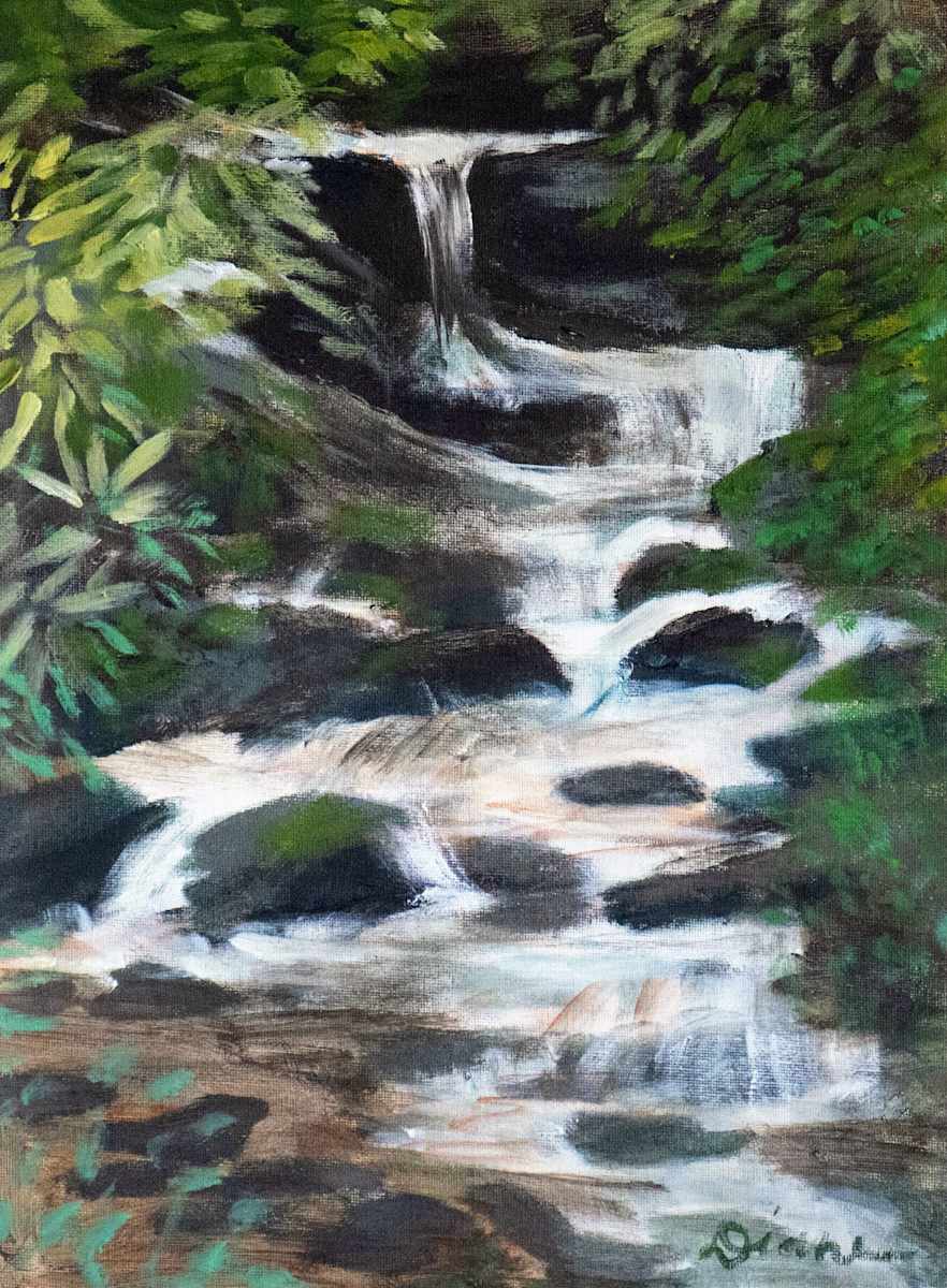 Waterfall, Sylva, NC by Diane Gore  Image: acrylic on canvas paper, painted from plein air study of Waterfall, Sylva, NC