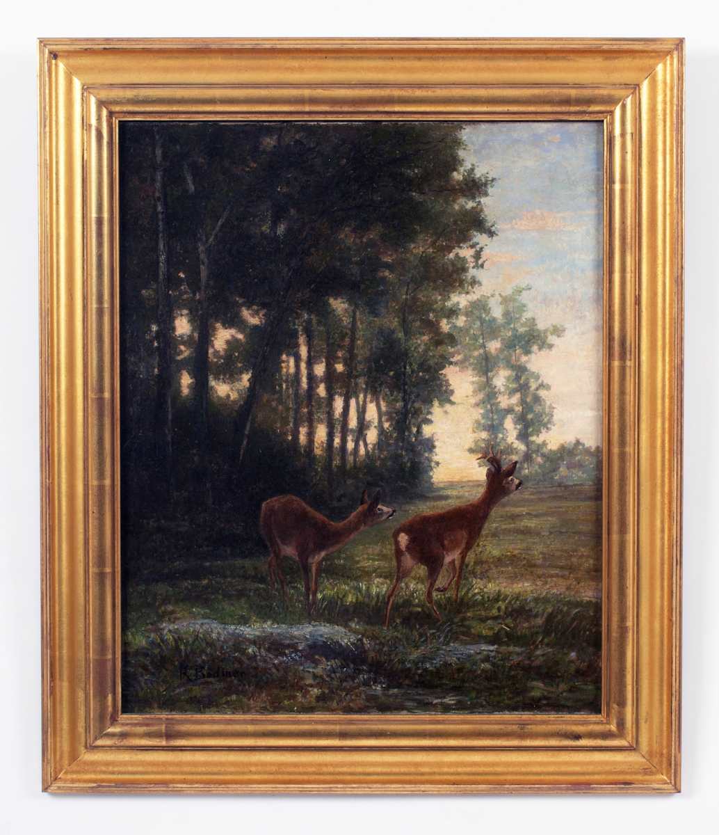 Buck and Doe in Woods by Karl Bodmer 