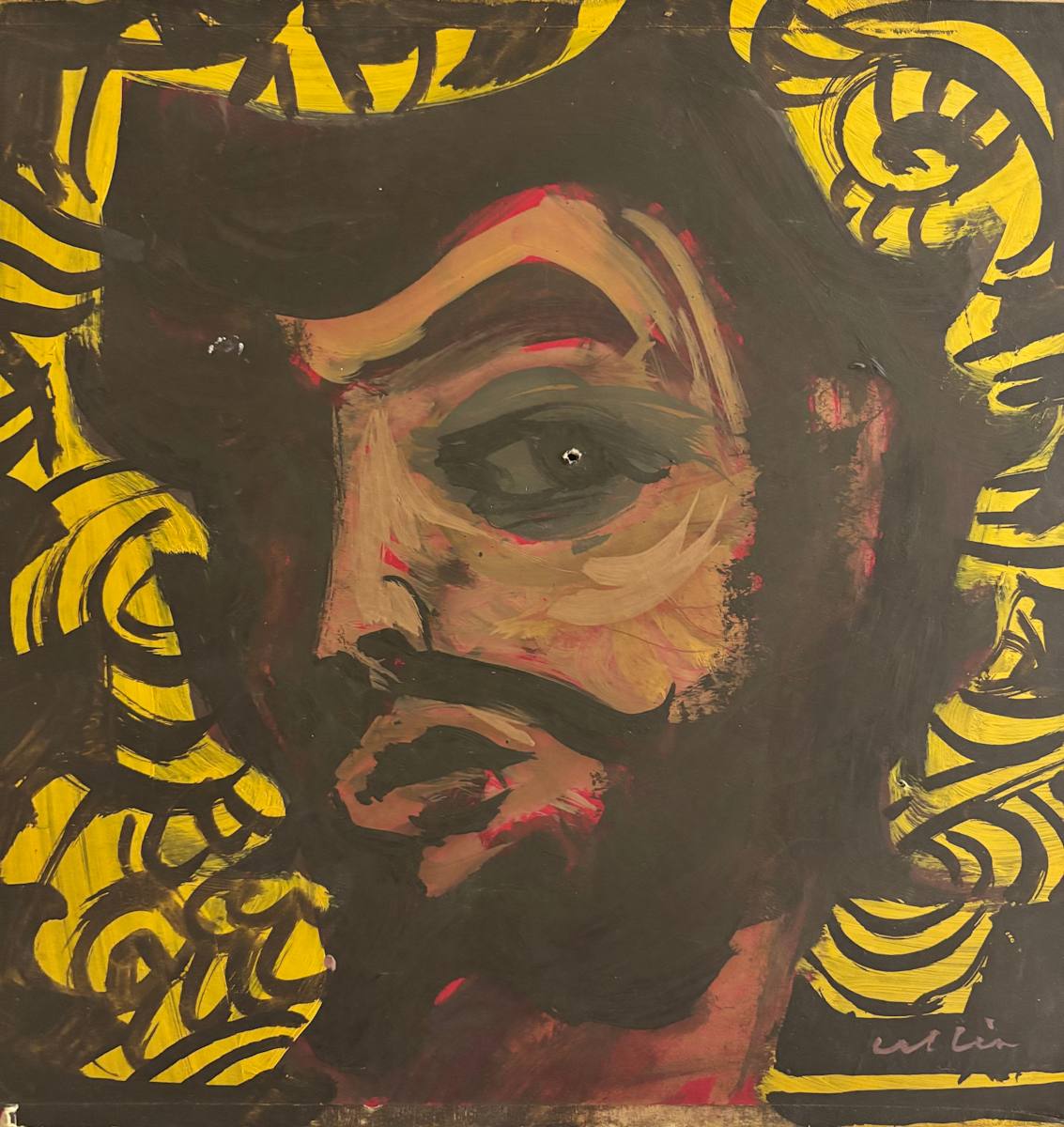 Title Unknown Self Portrait by Harvey Cellini Parks  Image: A bold expression of identity and emotion, blending abstract forms. with striking contrast. 