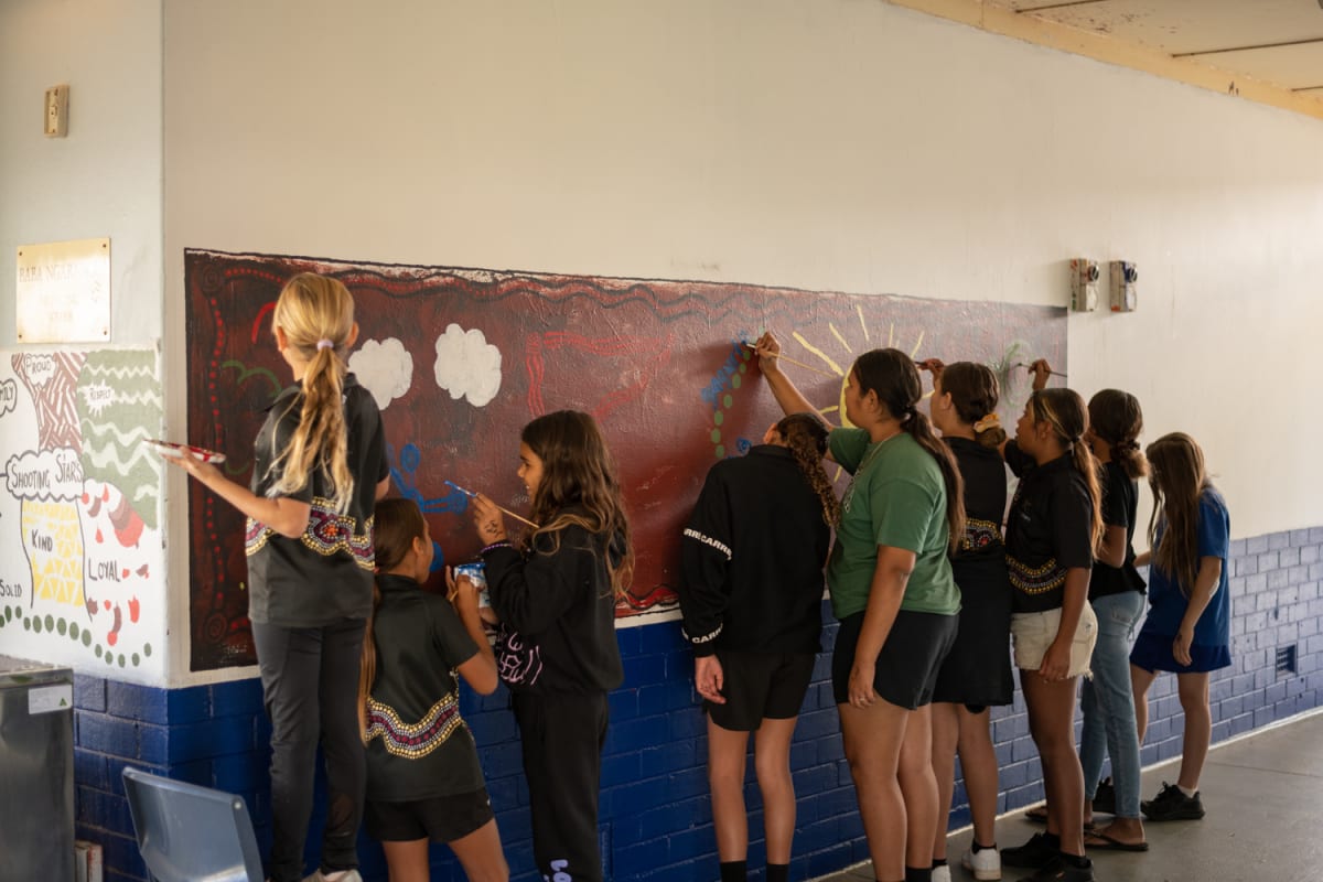 Mullewa Art with the Stars Mural 2 by Mullewa Shooting Stars, Rebecca Councillor, Rodelle Battle 