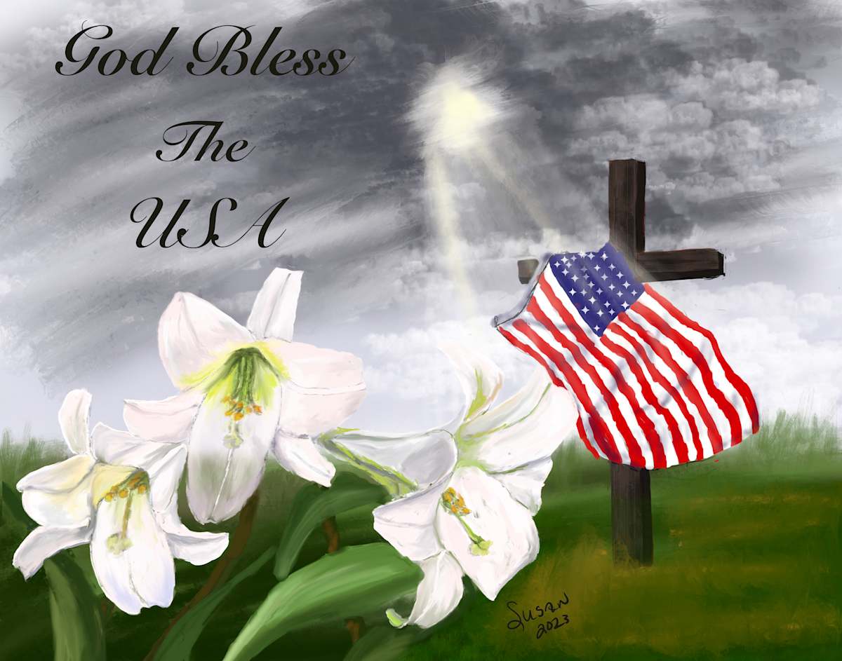 White Lilies with Flag by Susan Reich, Image 2.
