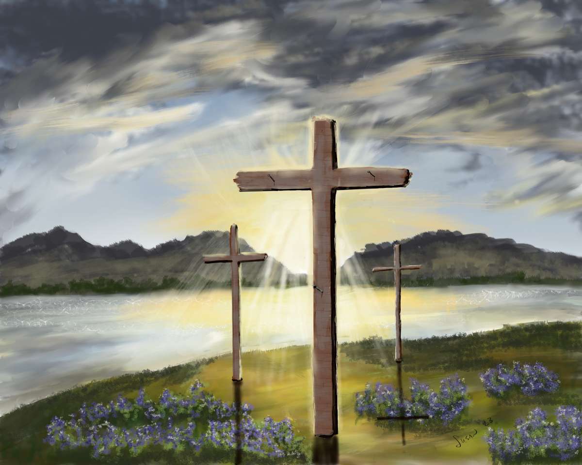 Bluebonnets and Cross by Susan Reich 