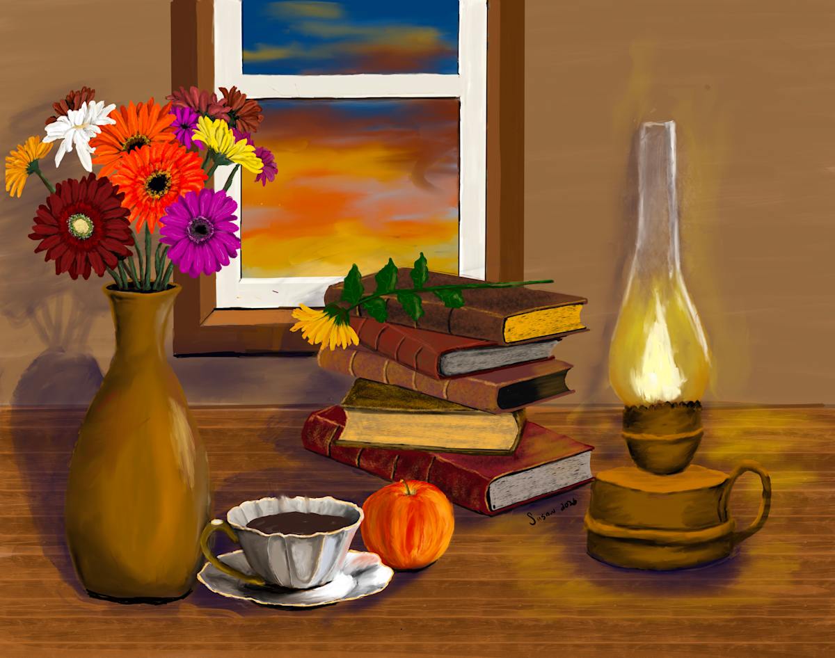 Daisies, Book, & Cup by Susan Reich, Image 2.