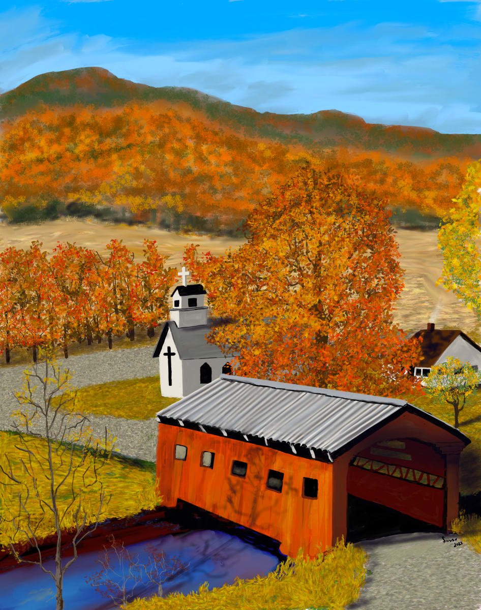 Covered Bridge - Autumn by Paintings by Susan 