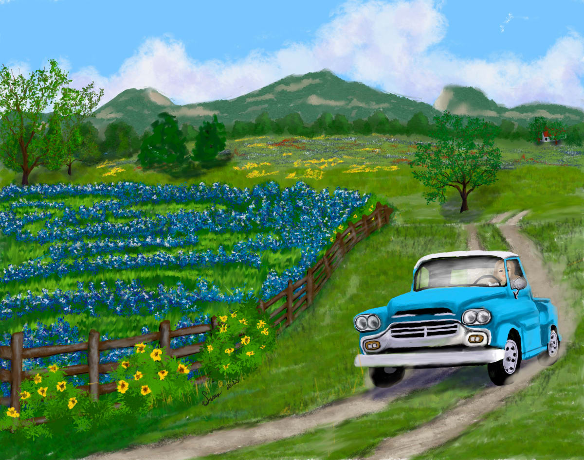 Driving Through the Bluebonnets by Paintings by Susan 