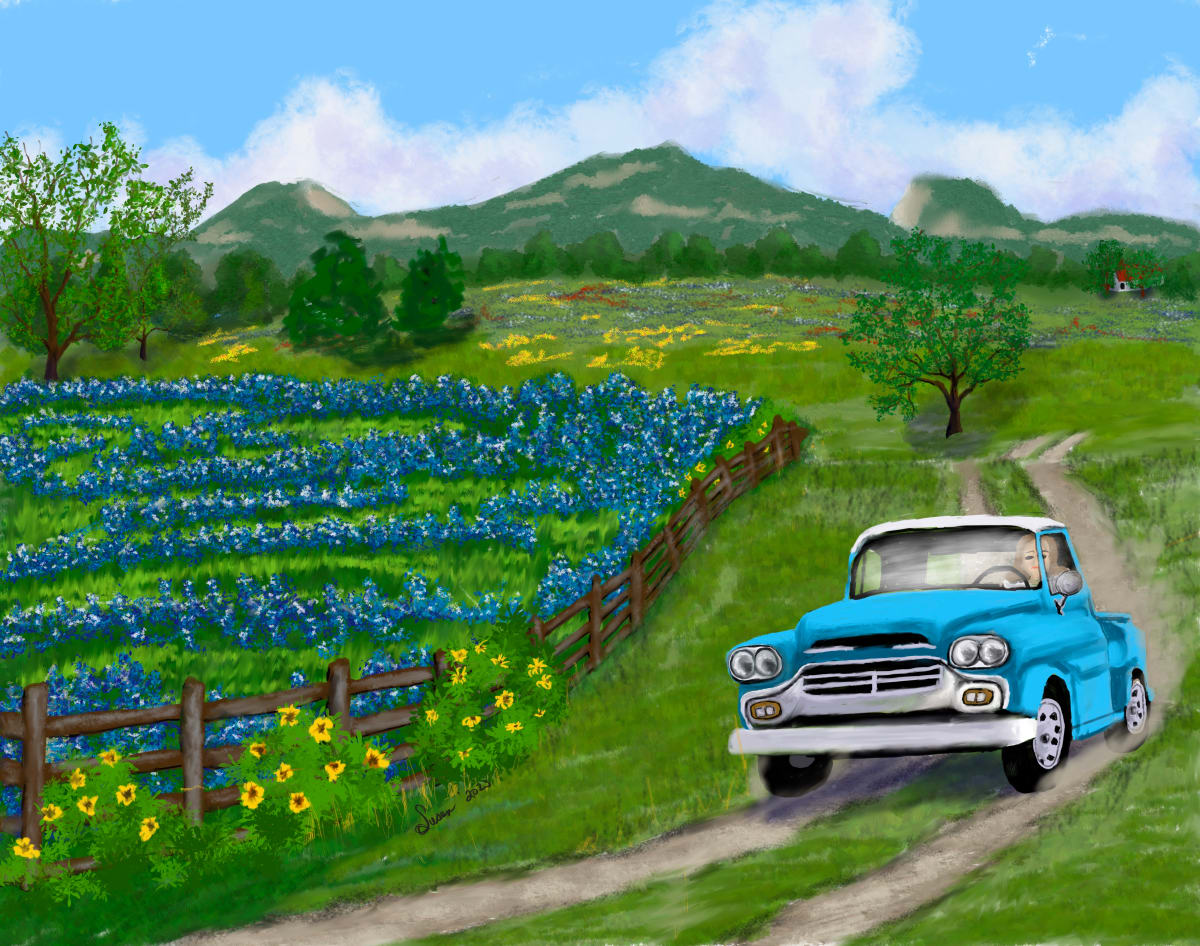 Driving Through the Bluebonnets by Susan Reich 