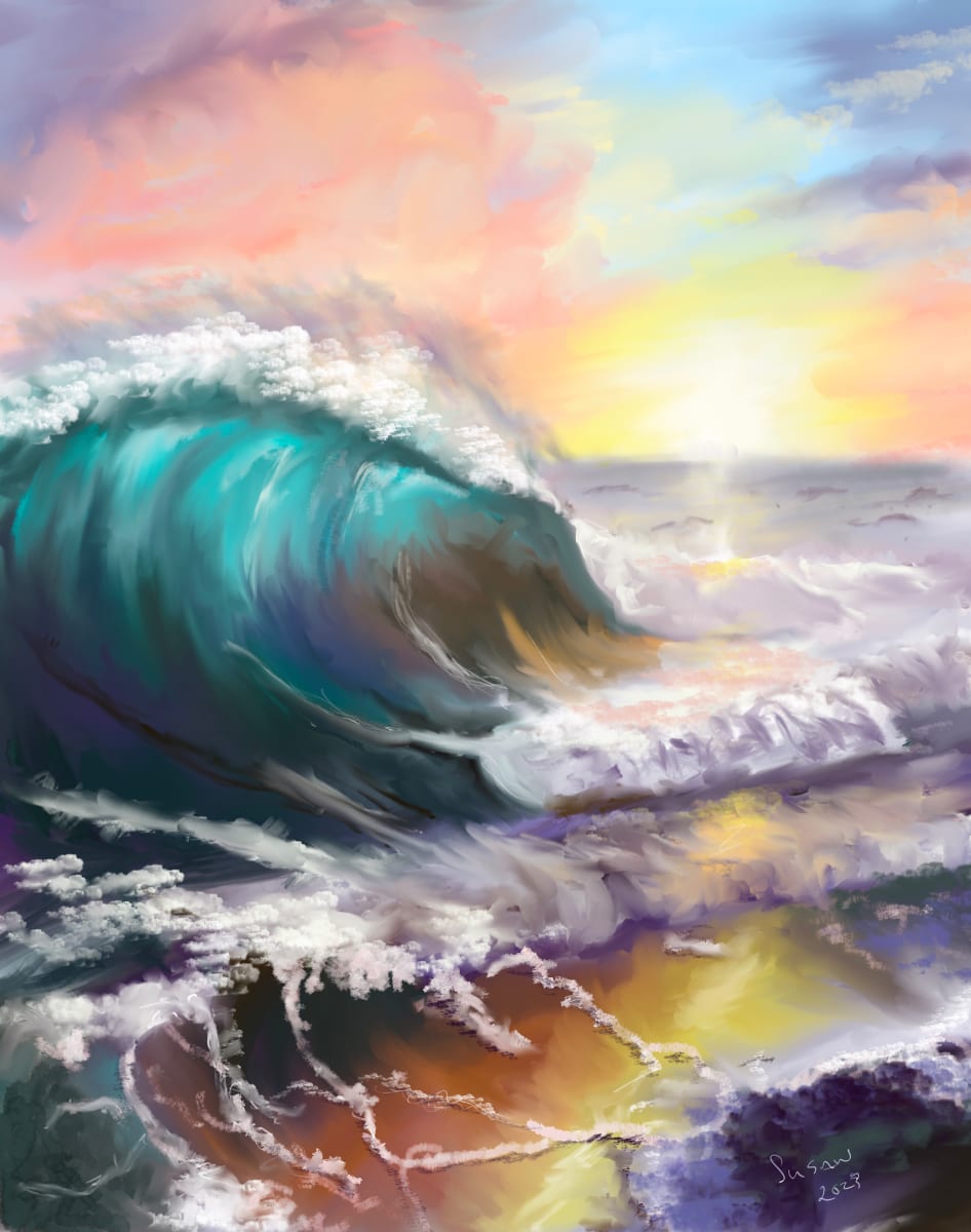 Wave at Sunset by Paintings by Susan 