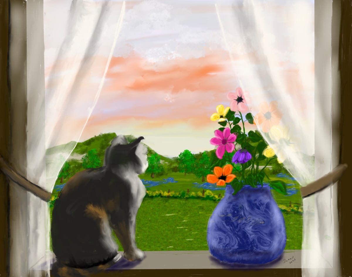 Cat in the Window by Paintings by Susan 