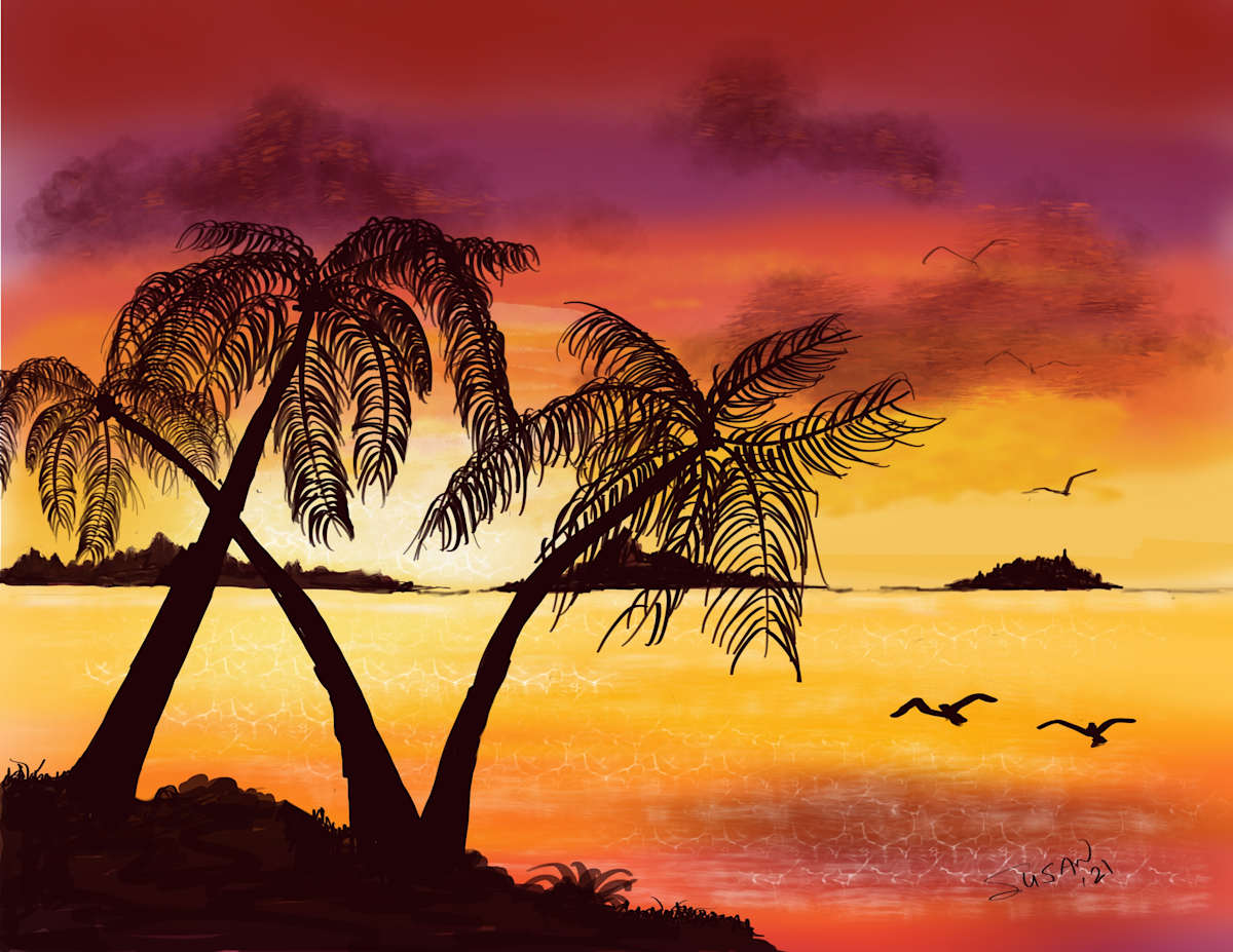 Sunset and Palms by Susan Reich  Image: Sunset and Palms