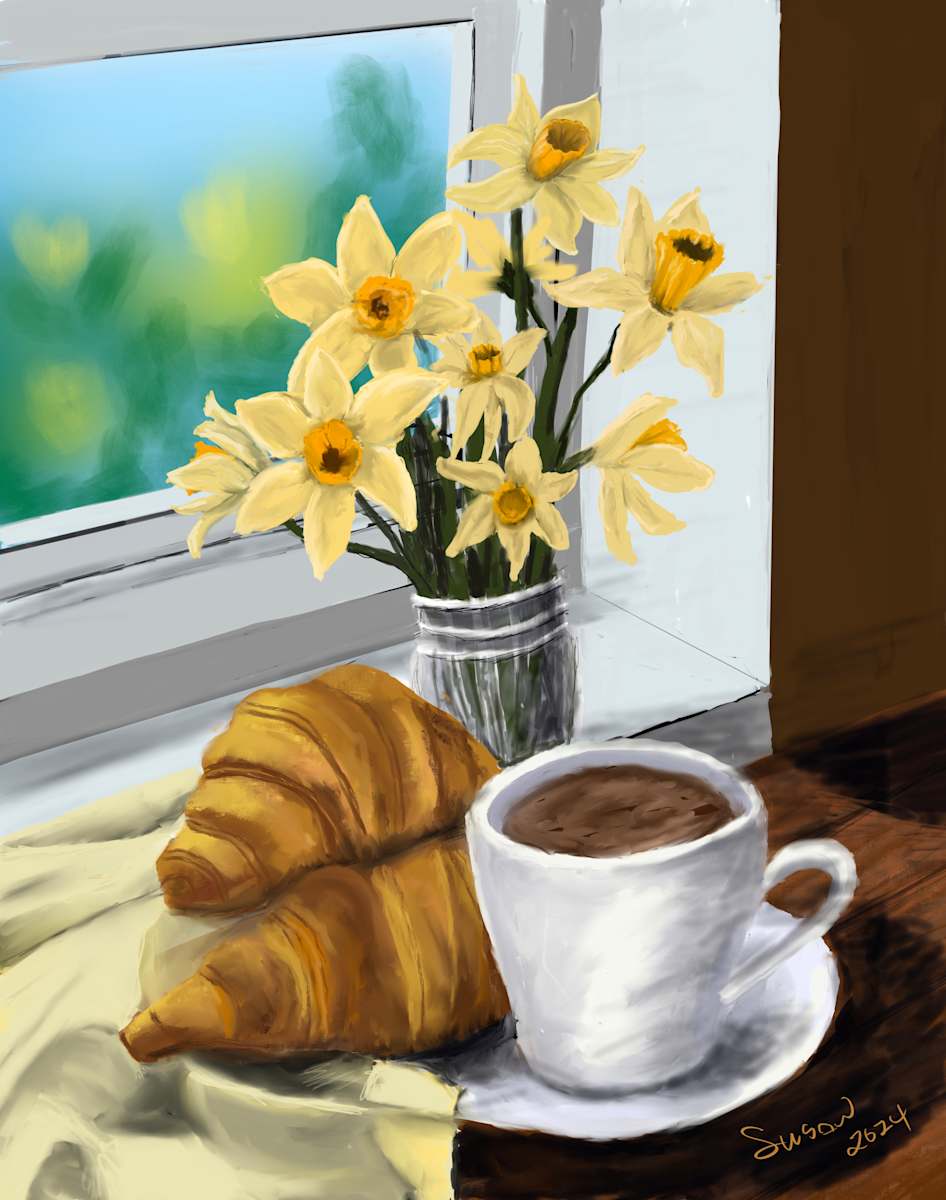 Daffodils and Coffee by Susan Reich, Image 1.