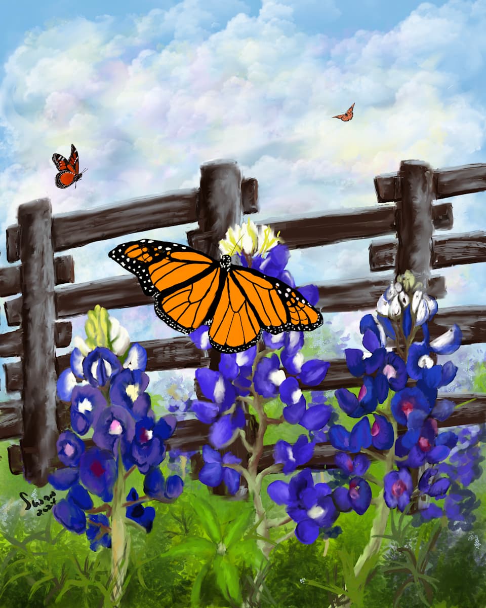Butterfly and Bluebonnets by Susan Reich 
