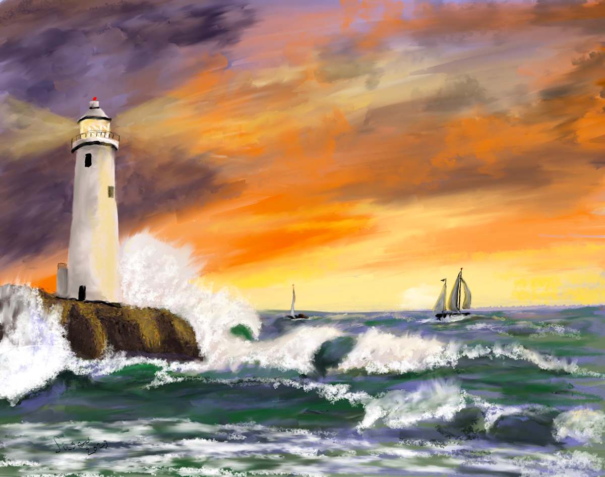 Lighthouse at Sunset by Susan Reich, Image 1.
