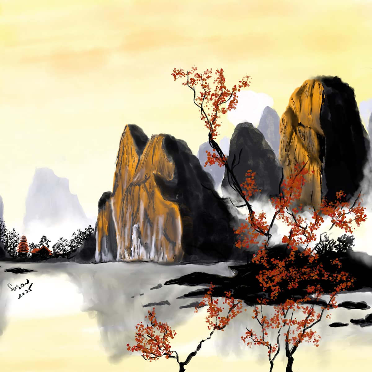 Yellow Sky 6 x 6 by Susan Reich 