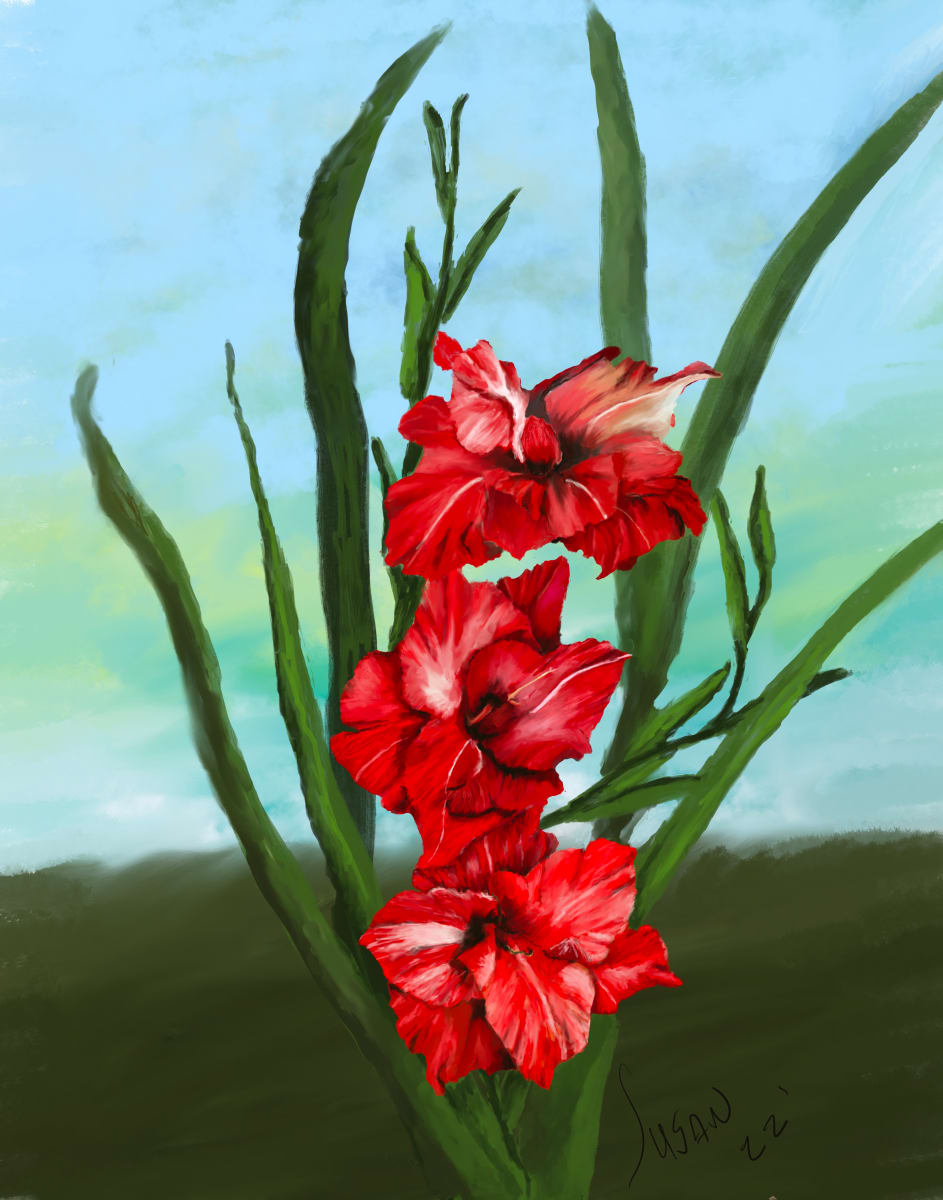 Red Gladiolus by Paintings by Susan 