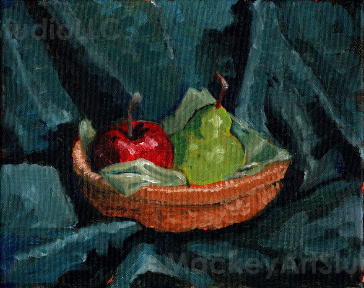 Apple and Pear by Tony Mackey  Image: Apple and Pear, 8"x10", Oil on Canvas