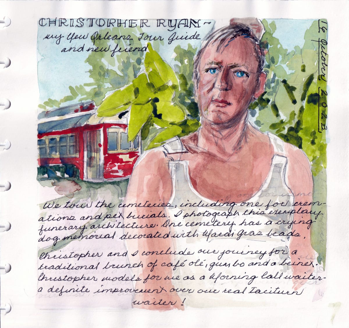 Journey Daybook Page by Margaret Pulis Herrick (Peggy)  Image: Christopher Ryan models during a day in New Orleans
