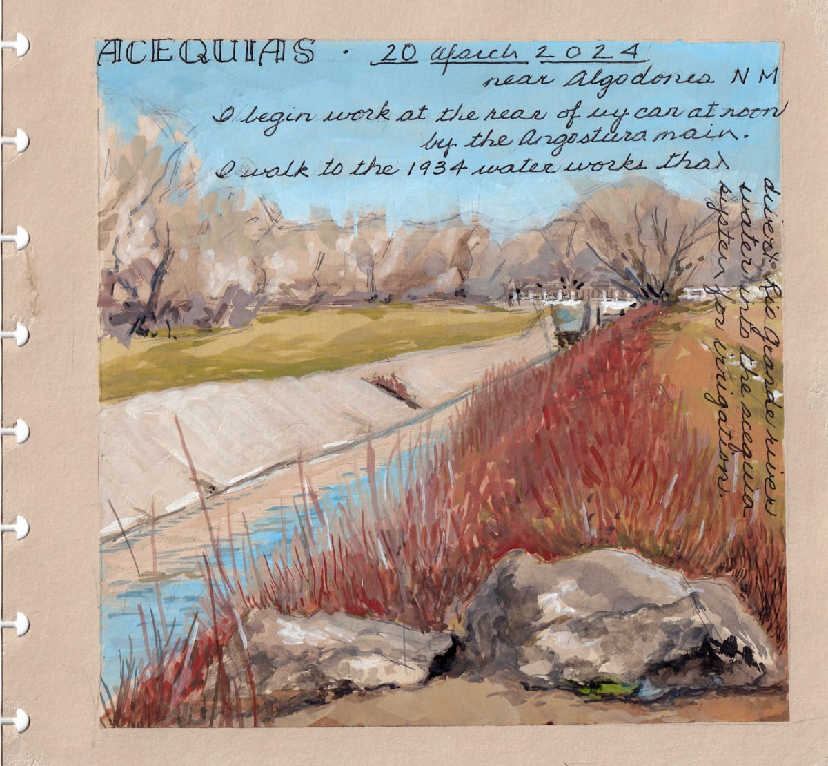 Journey Daybook Page: Acequia #1 by Margaret Pulis Herrick (Peggy)  Image: First Acequia page