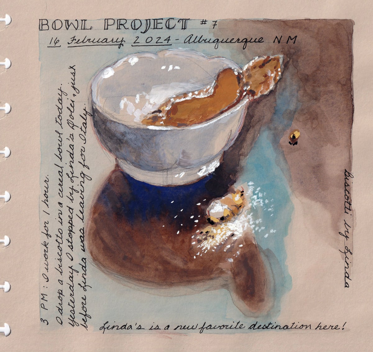 Journey Daybook Page by Margaret Pulis Herrick (Peggy)  Image: Bowl Project #7: Bowl with Biscotto