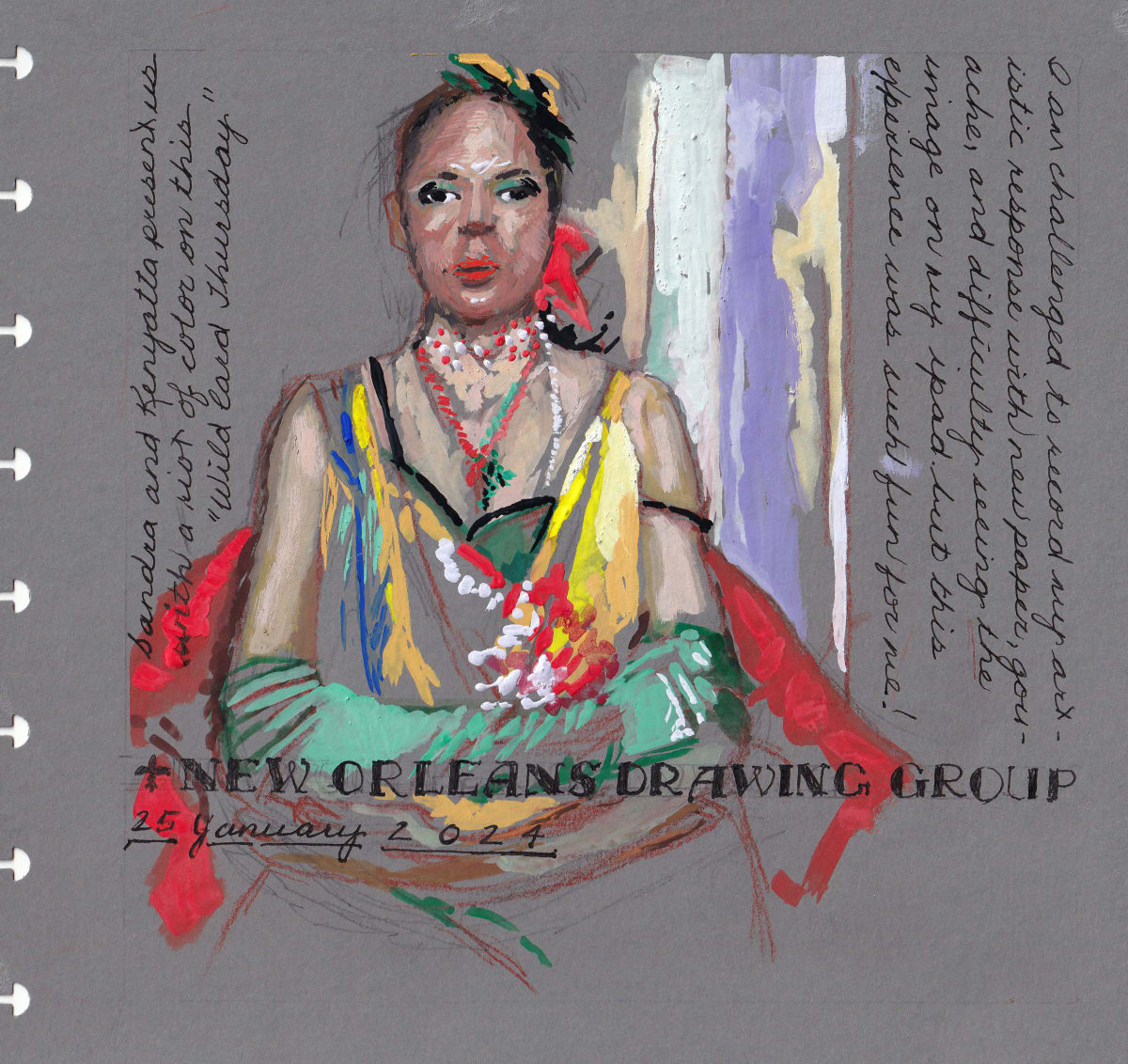 Journey Daybook Page by Margaret Pulis Herrick (Peggy)  Image: Kenyatta models for the NODG on "Wild Card" Thursday with an emphasis on color