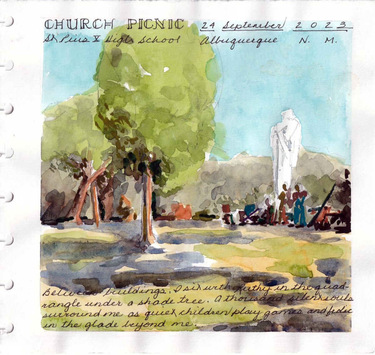 Journey Daybook Page by Margaret Pulis Herrick (Peggy)  Image: St Joseph on the Rio Grande church picnic