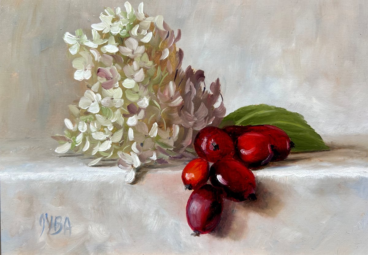 Hydrangeas & Crabapples by Julie Y Baker Albright 
