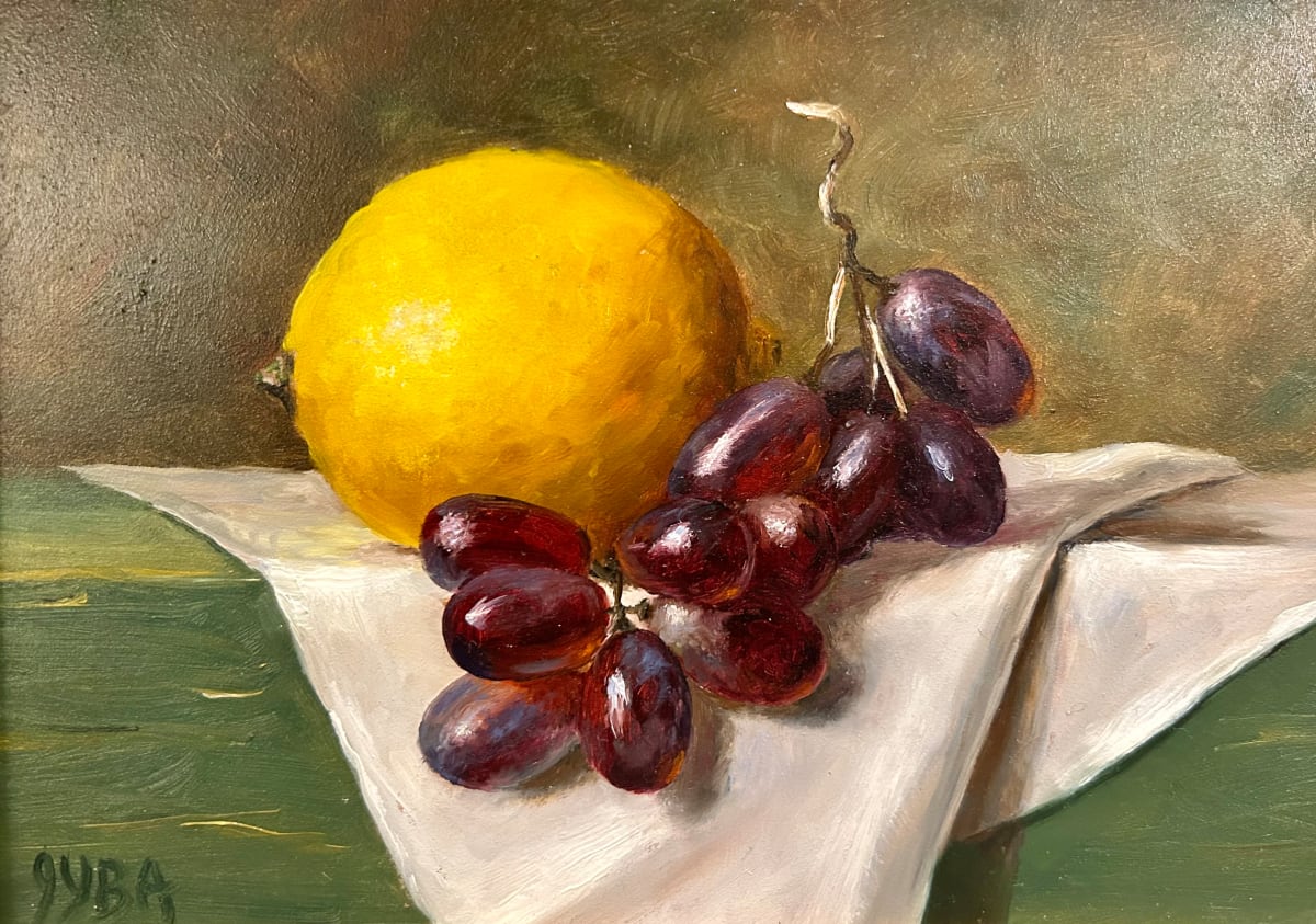 Lemon & Grapes on a Green Table by Julie Y Baker Albright 