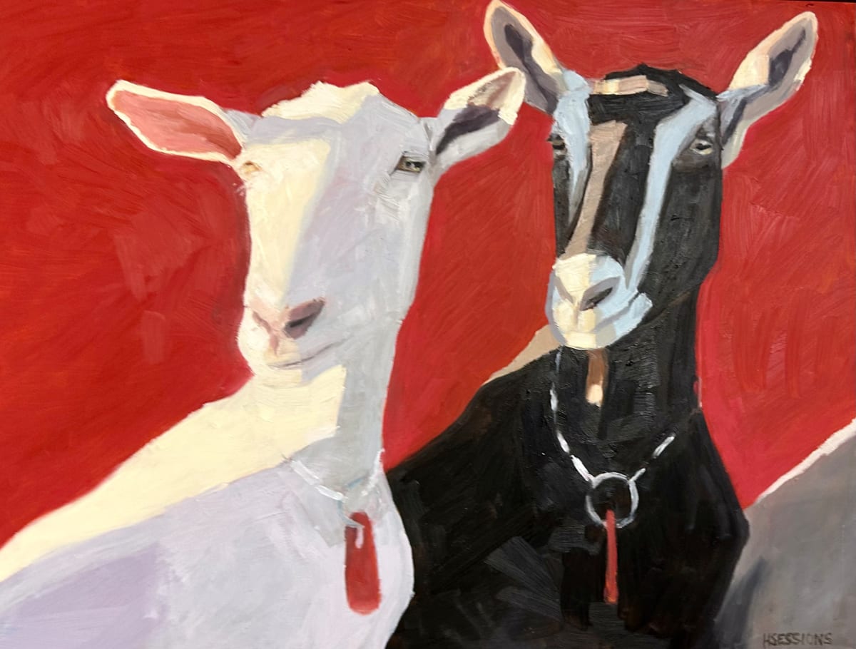 Two Goats on Red by Hannah Sessions 