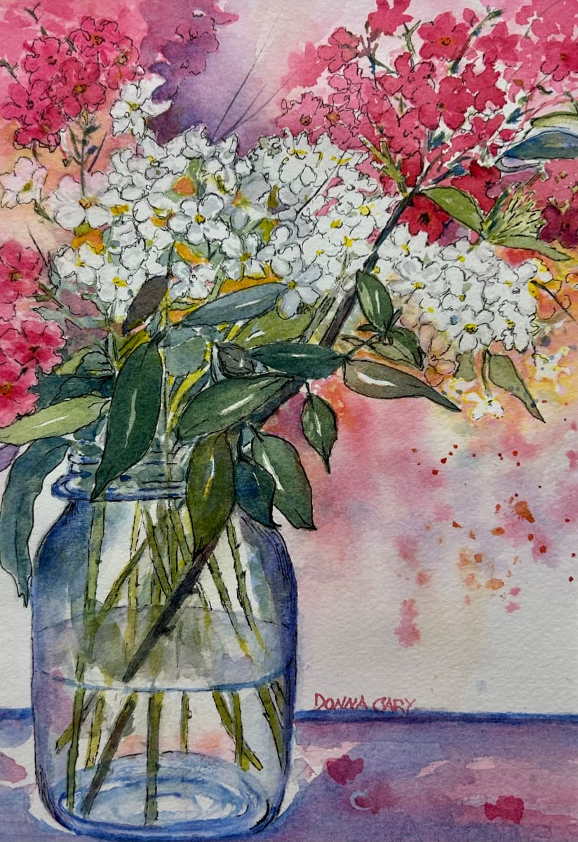 Phlox in Mason Jar by Donna Cary 