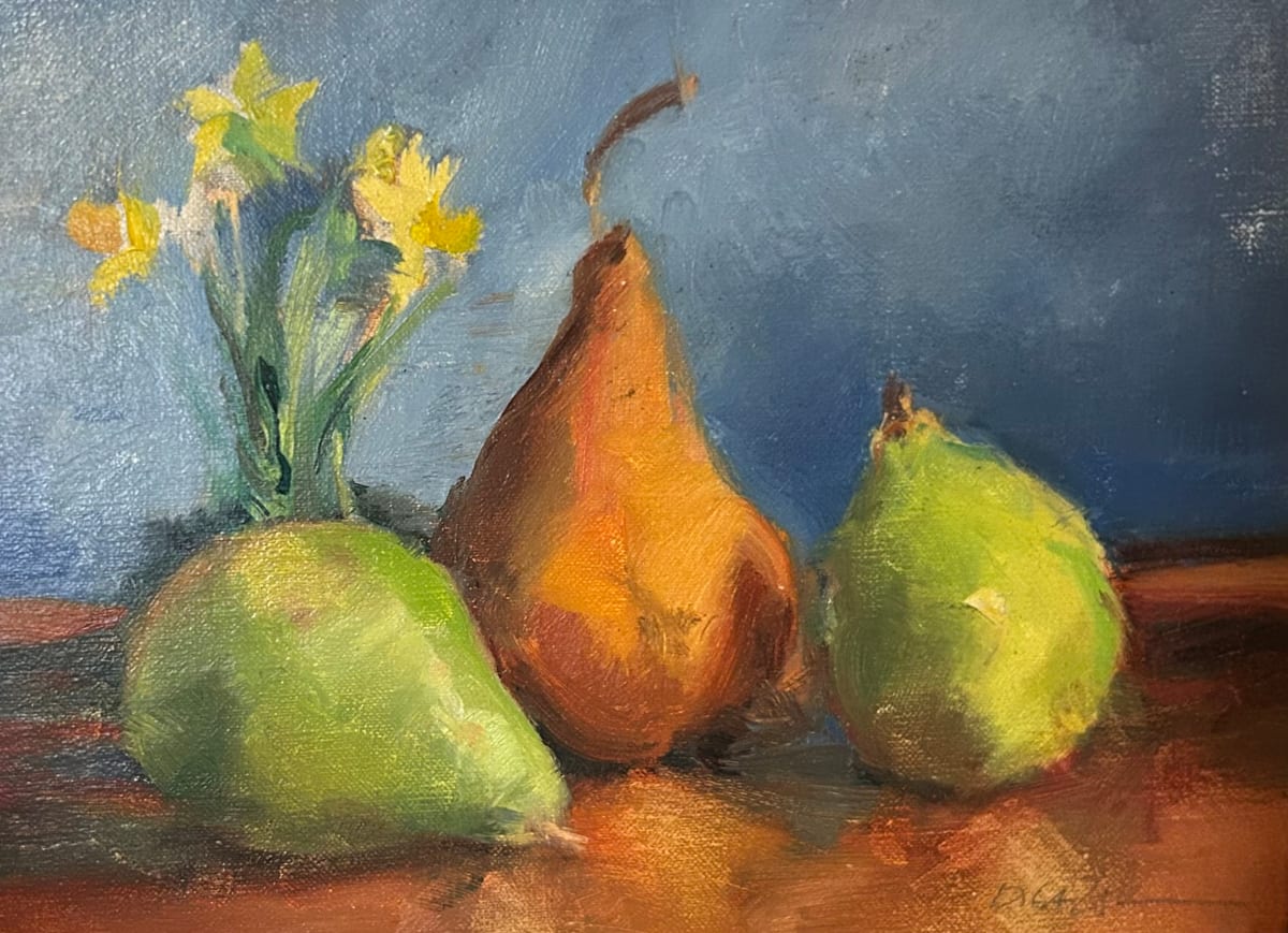 Three Pears + Small Daffodils by Debbie Lazar 
