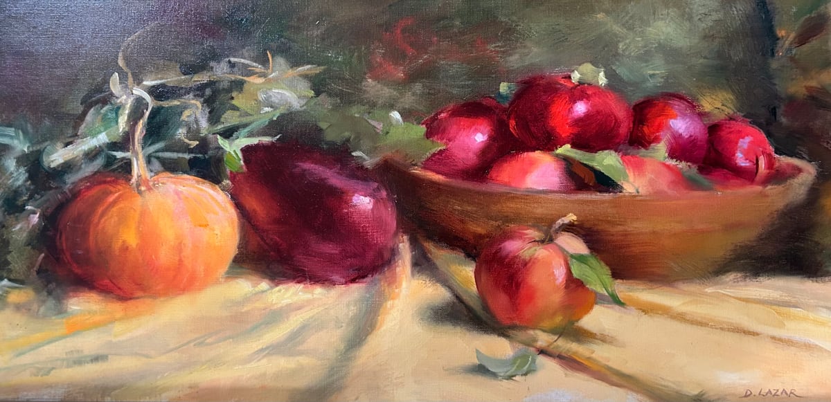 Autumn Harvest (Pumpkin, Eggplant, Apples) by Debbie Lazar 