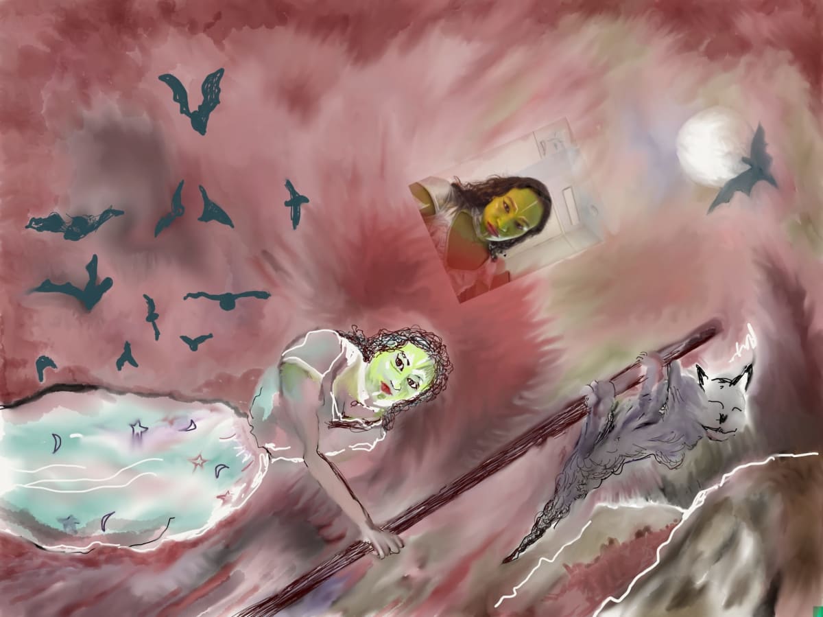 Witch on Broom by Randi Trinka 