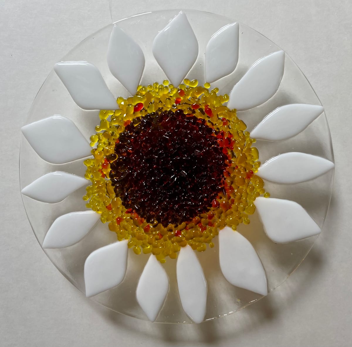 Garden Stake - Flower (clr w/white-orange red center) by Cindy Cherrington 