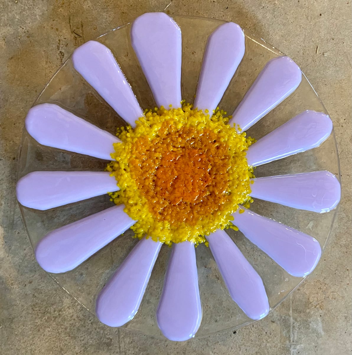 Garden Stake - Flower (clr w/neo lav and yellow, oranges center), Image 1.