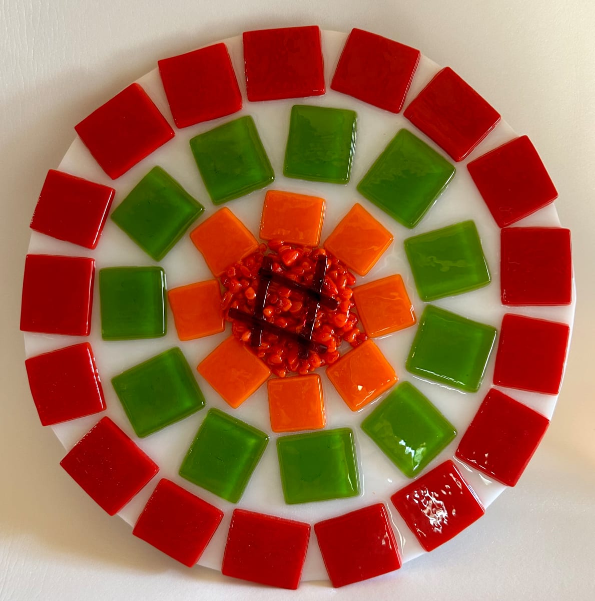 Garden Stake - Flower (on white, red, green, org, org cntr) by Cindy Cherrington 