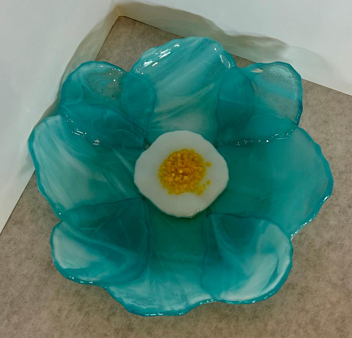 Aqua Flower Dish by Cindy Cherrington 