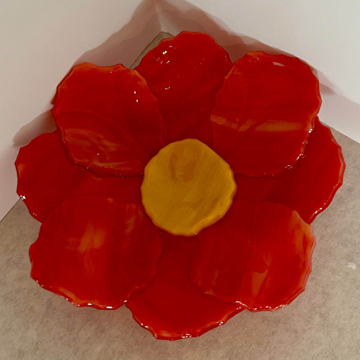 Red Swirl Flower Dish by Cindy Cherrington 