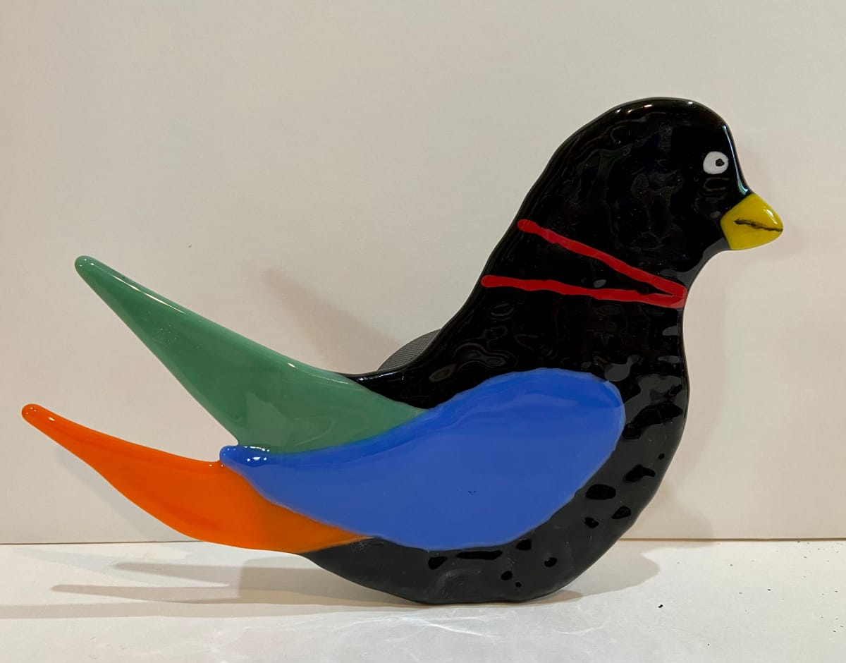 Garden Stake - Black bird blue wing, Image 1.