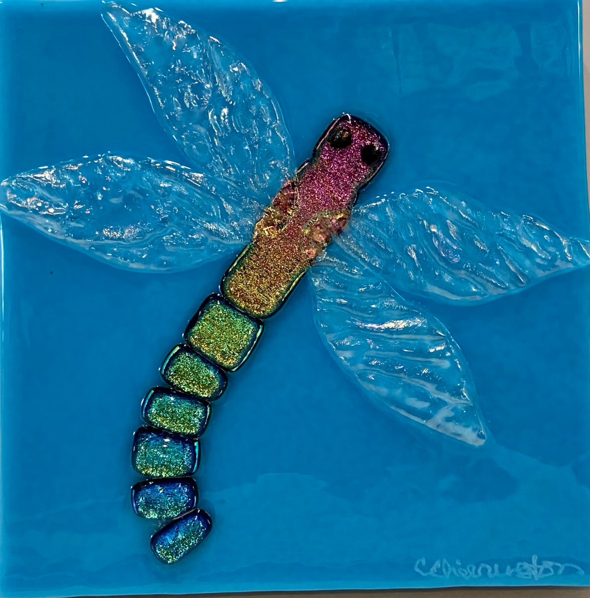 Dragon Fly on Blue by Cindy Cherrington 