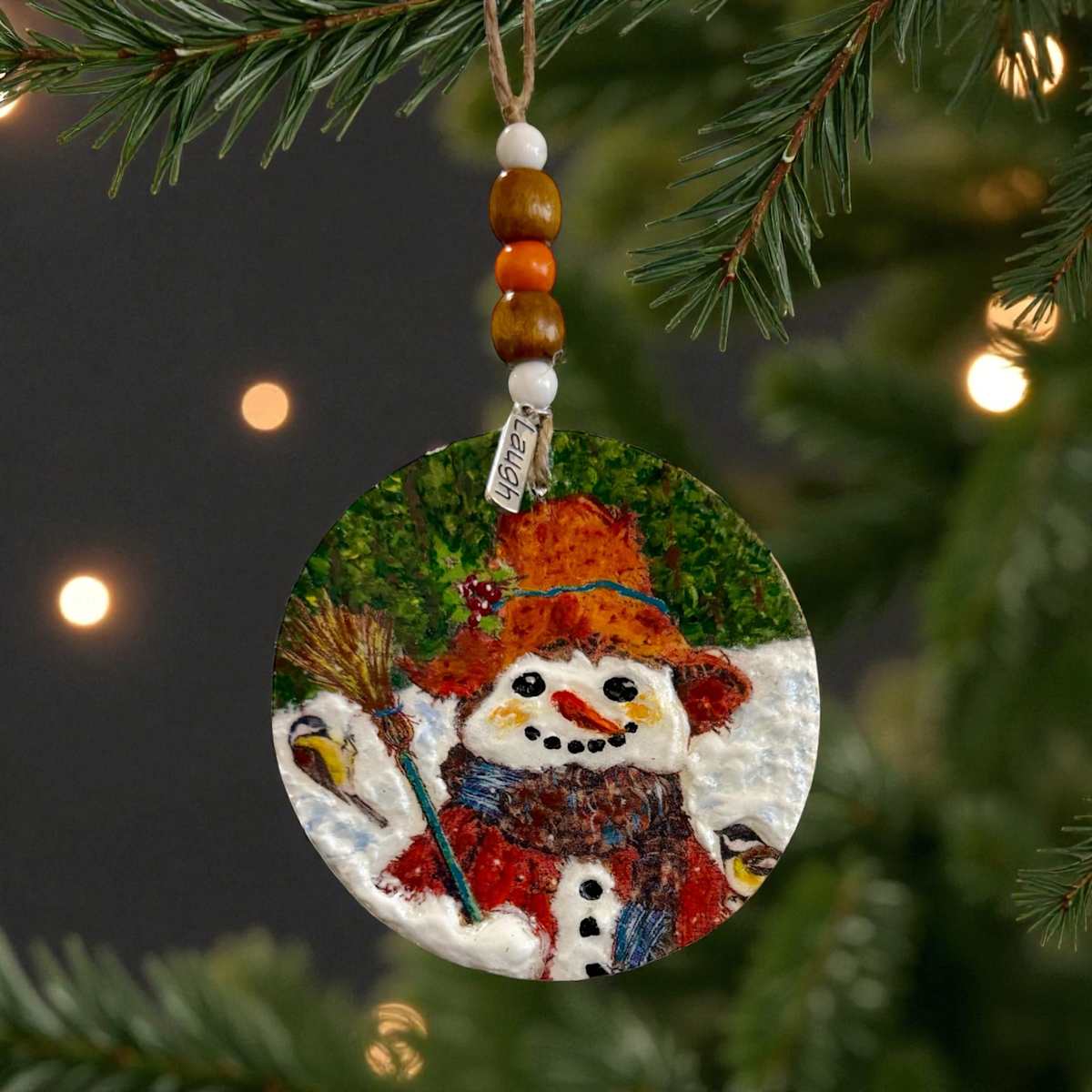 Sam the Snowman Wooden Ornament by Donna Richardson 