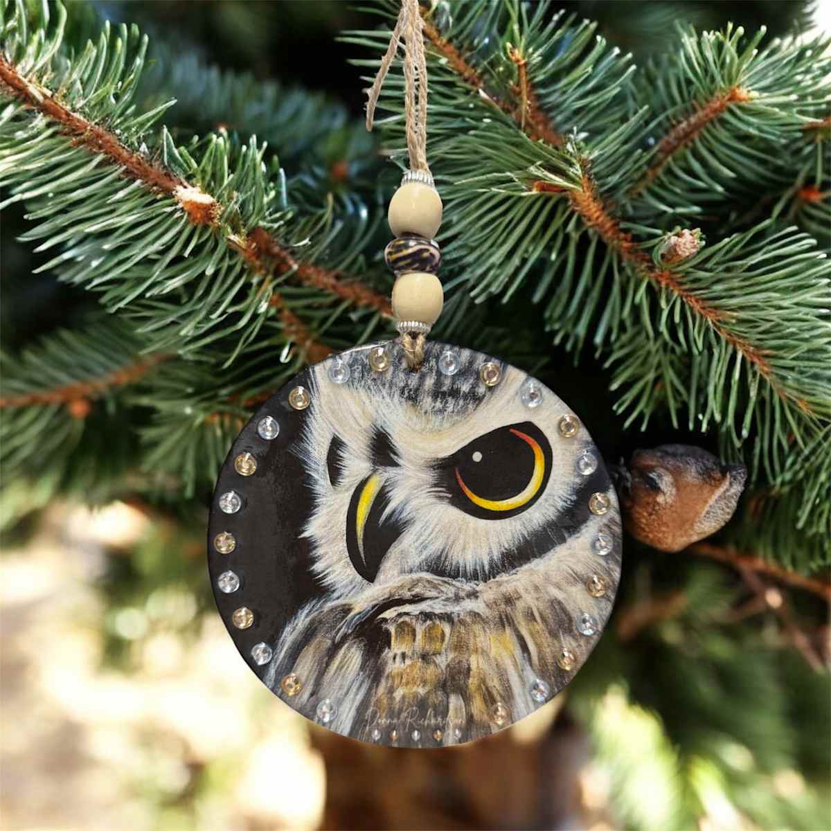 Midnight Owl Wooden Ornament by Donna Richardson 