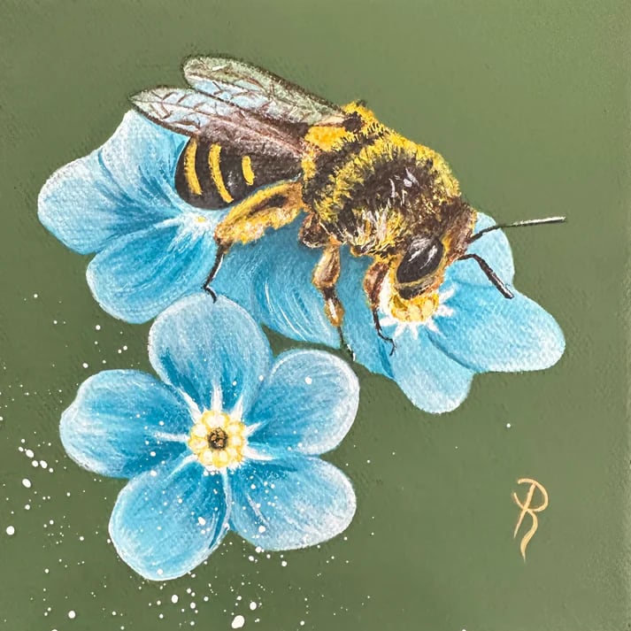 Bee on Blue Flower by Donna Richardson 
