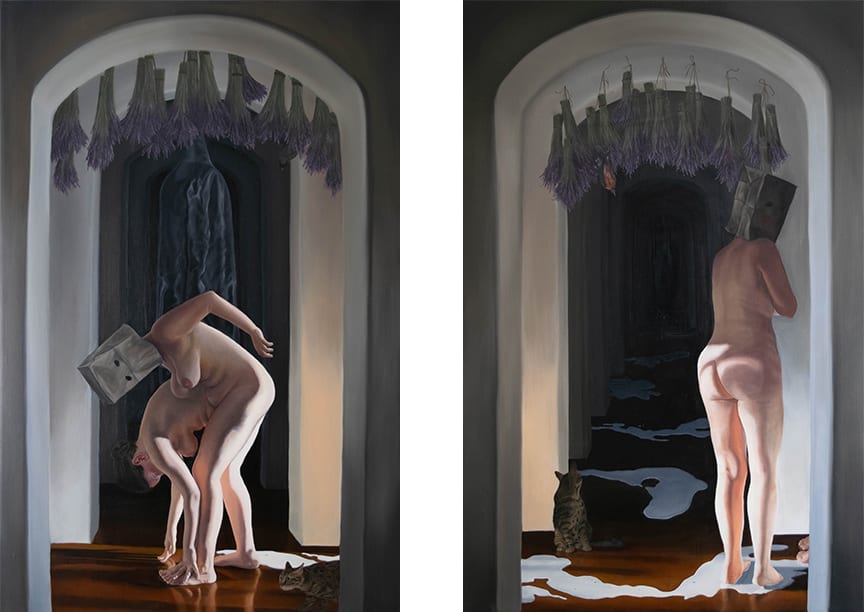 The Interior Diptych by Jamie Luoto  Image: The Interior Diptych (Left Canvas: Interior I; Right Canvas: Interior II)
​​oil on 2 linen canvases, 34 x 44 inches, 2023