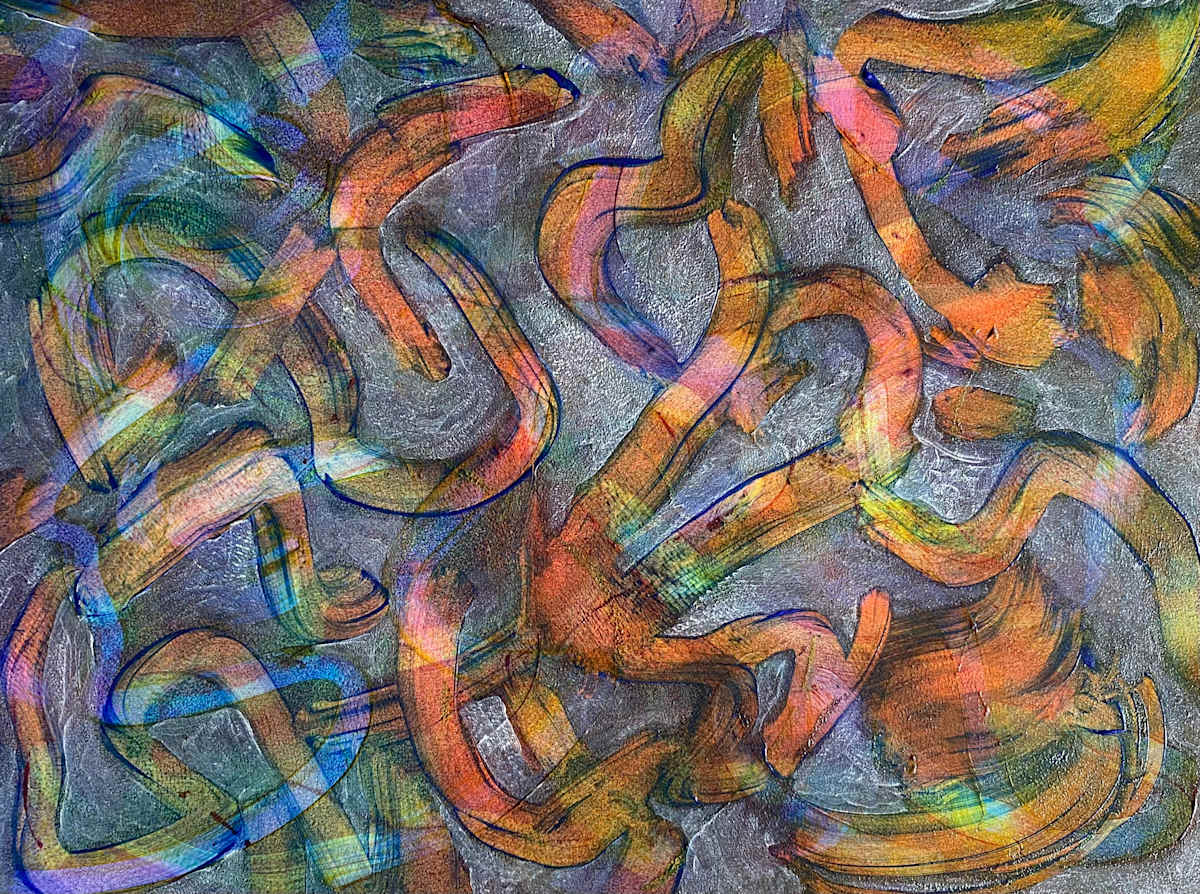 Beltane In Detritus by Dean Brown  Image: 2025, 18x24, acrylic on paper