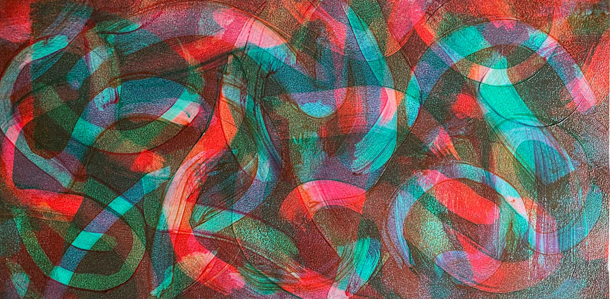 Reflex Above Fossils by Dean Brown  Image: 2025, 12x24, acrylic on paper