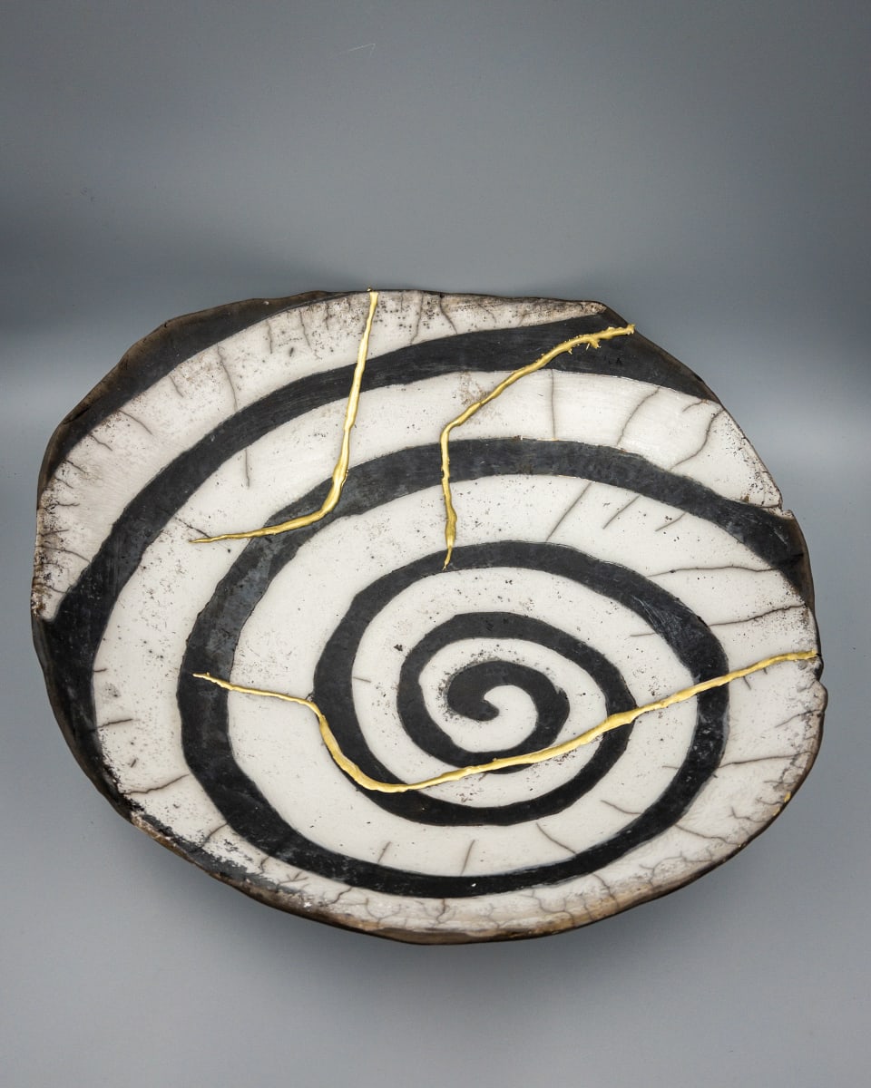 Large Raku Swirly Bowl - 17 by Chris Heck 