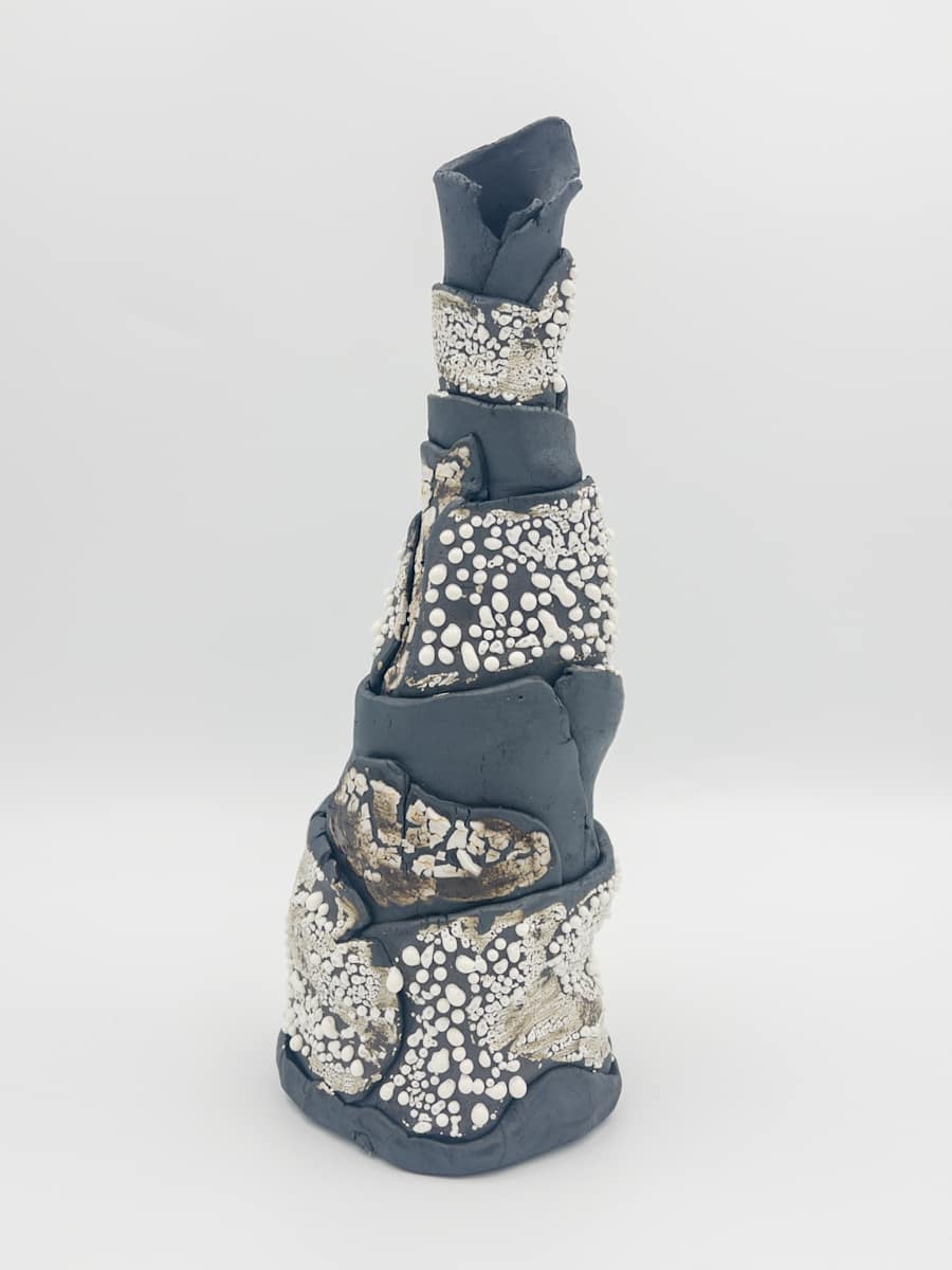 Black Vase With White Beading Glaze- 106 by Chris Heck 