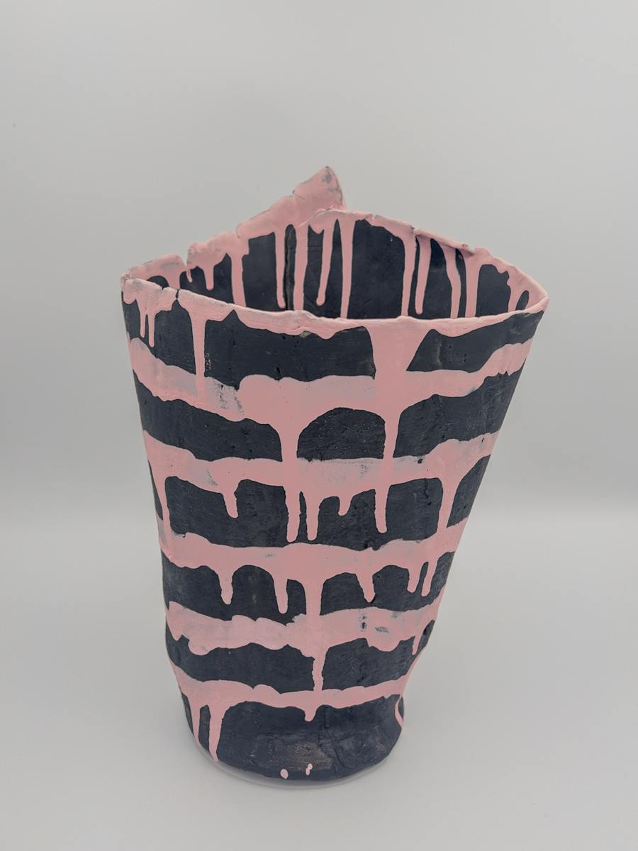 Blank and Pink Striped Vase - 101 by Chris Heck 
