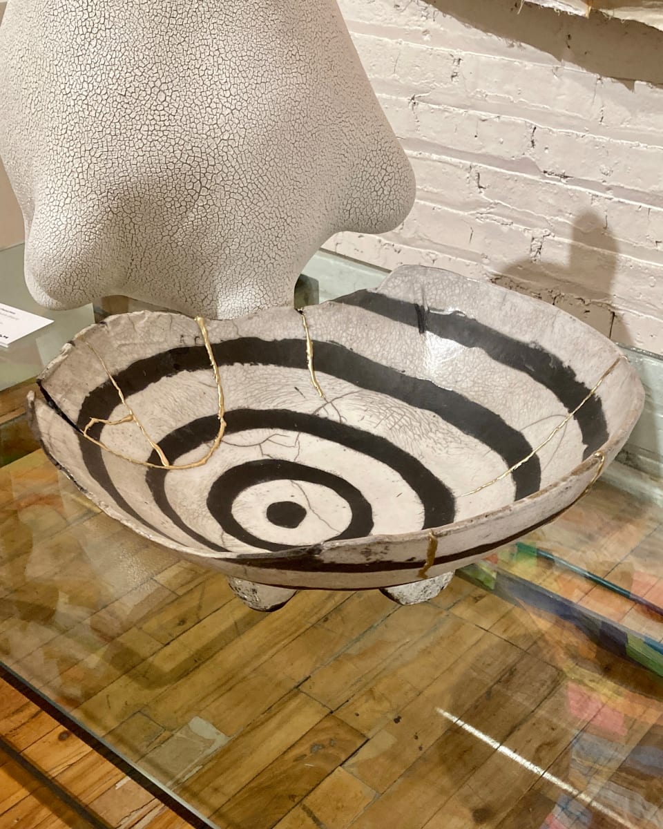 Raku Swirl Bowl with feet - 34 by Chris Heck 